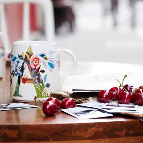 Anthropologie Starla M Halfmann Monogram Letter A Petal Palette Coffee Tea Mug - Picture 8 of 9
